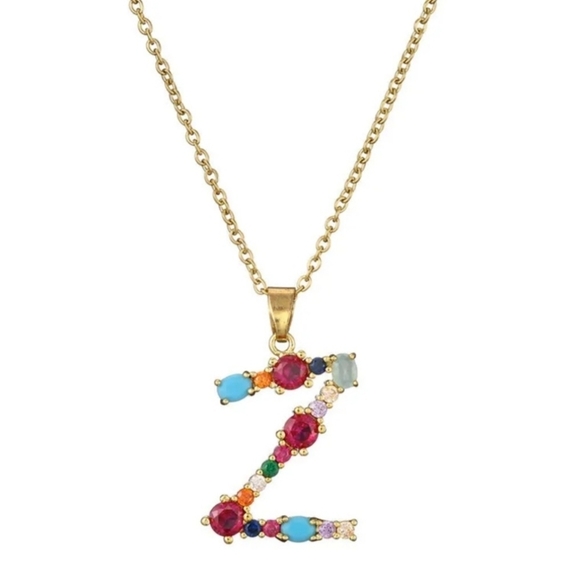 Z Initial Pendant Necklace Multicolor Gold Tone Chain - Picture 8 of 15